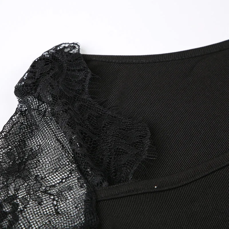 Uniwim Elegant Asymmetrical Black Sexy Lace Dress