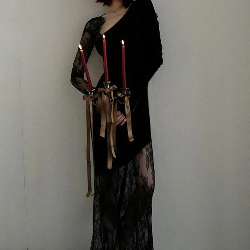 Uniwim Elegant Asymmetrical Black Sexy Lace Dress
