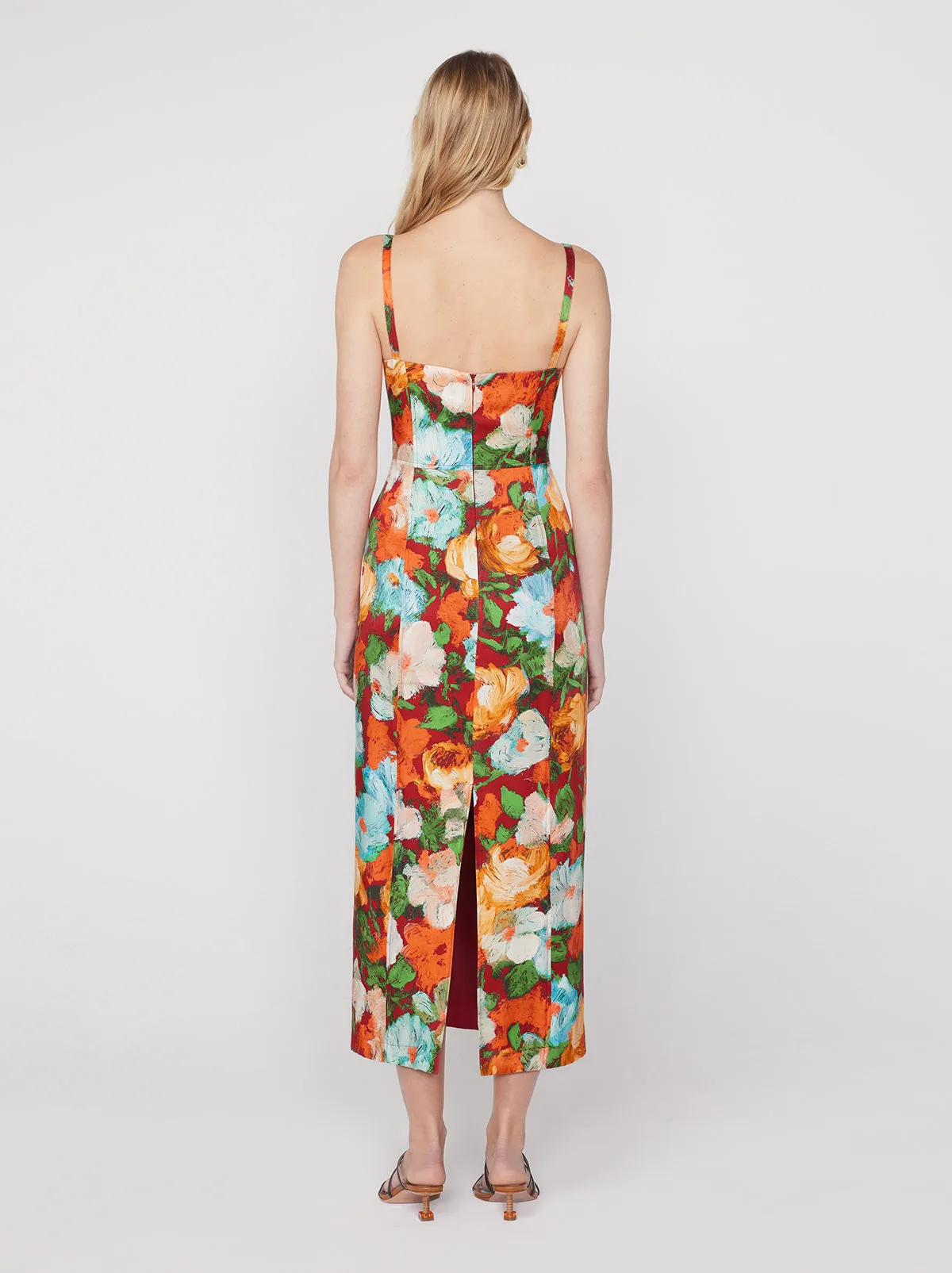 Ursula Blue Impressionist Floral Print Midi Dress