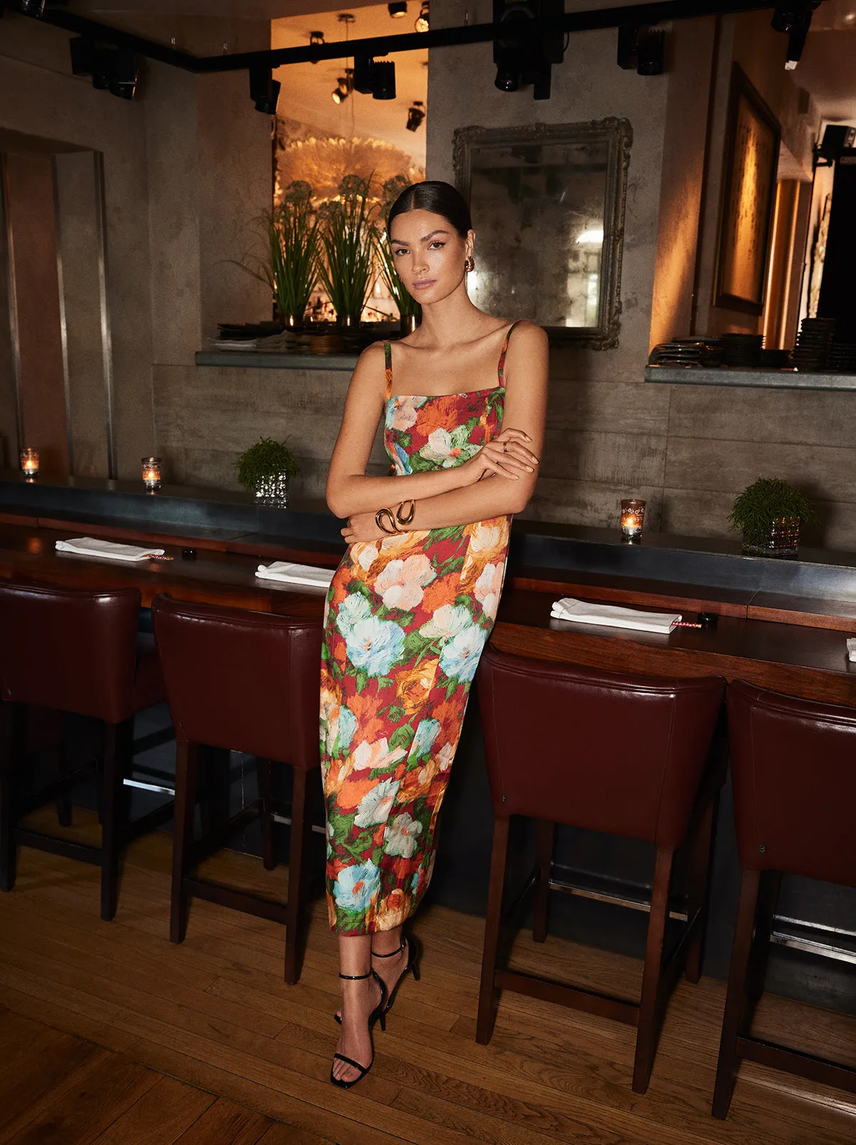 Ursula Blue Impressionist Floral Print Midi Dress