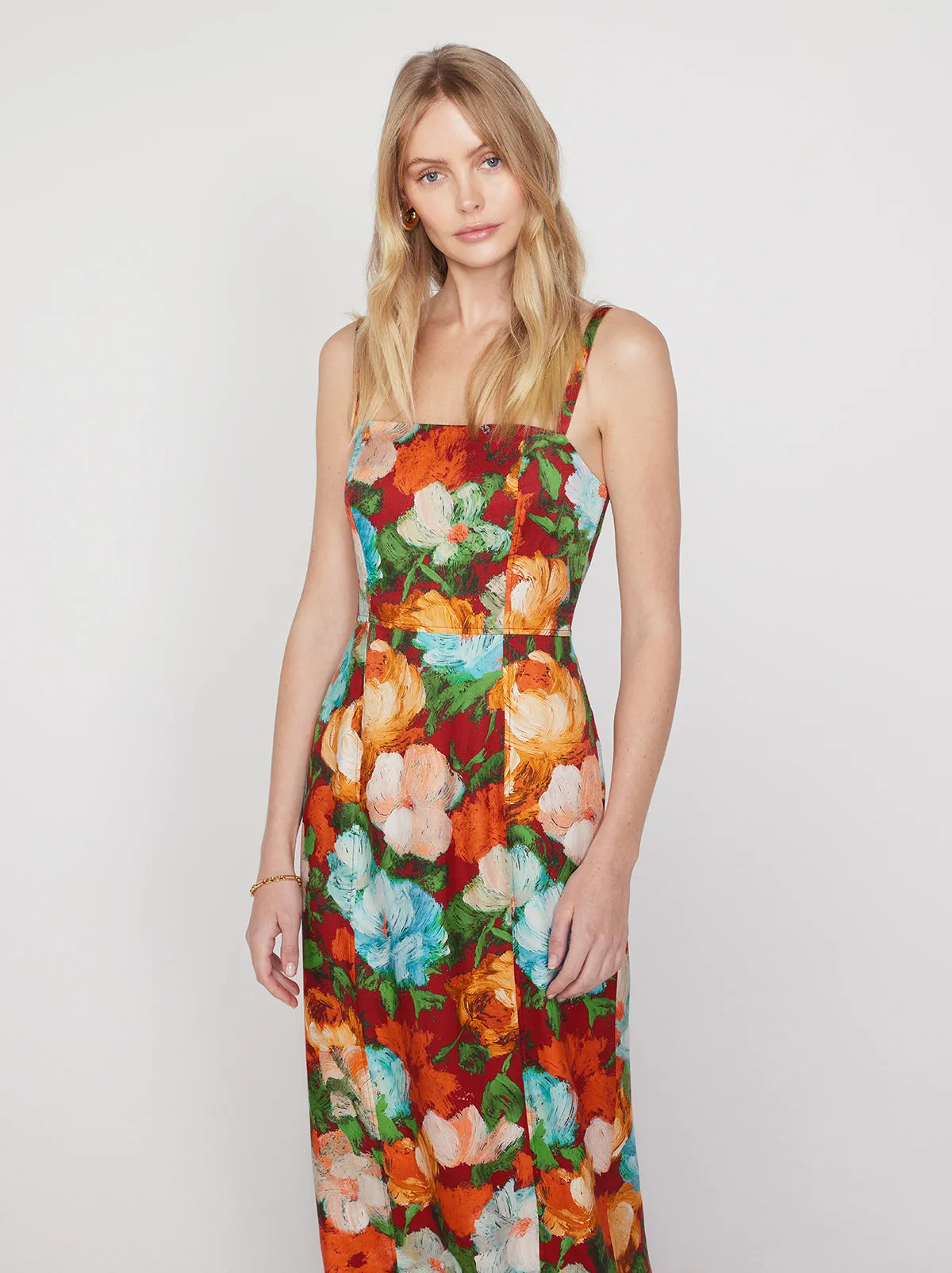 Ursula Blue Impressionist Floral Print Midi Dress