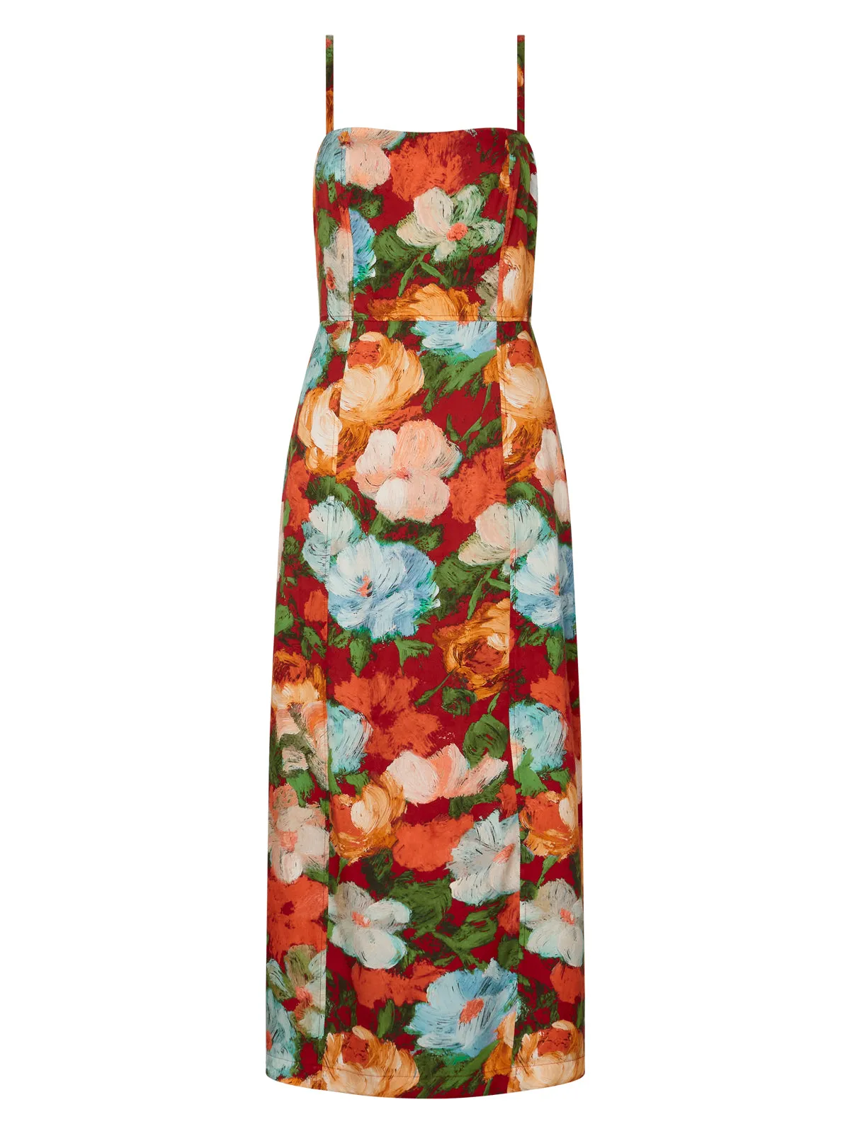 Ursula Blue Impressionist Floral Print Midi Dress