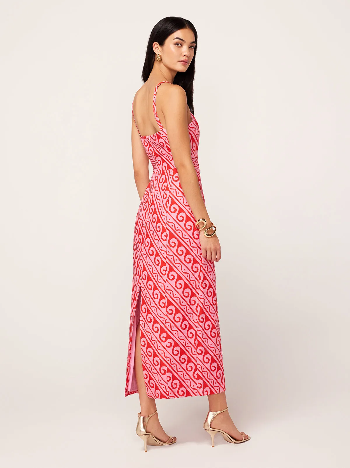 Ursula Pink Wave Print Midi Dress