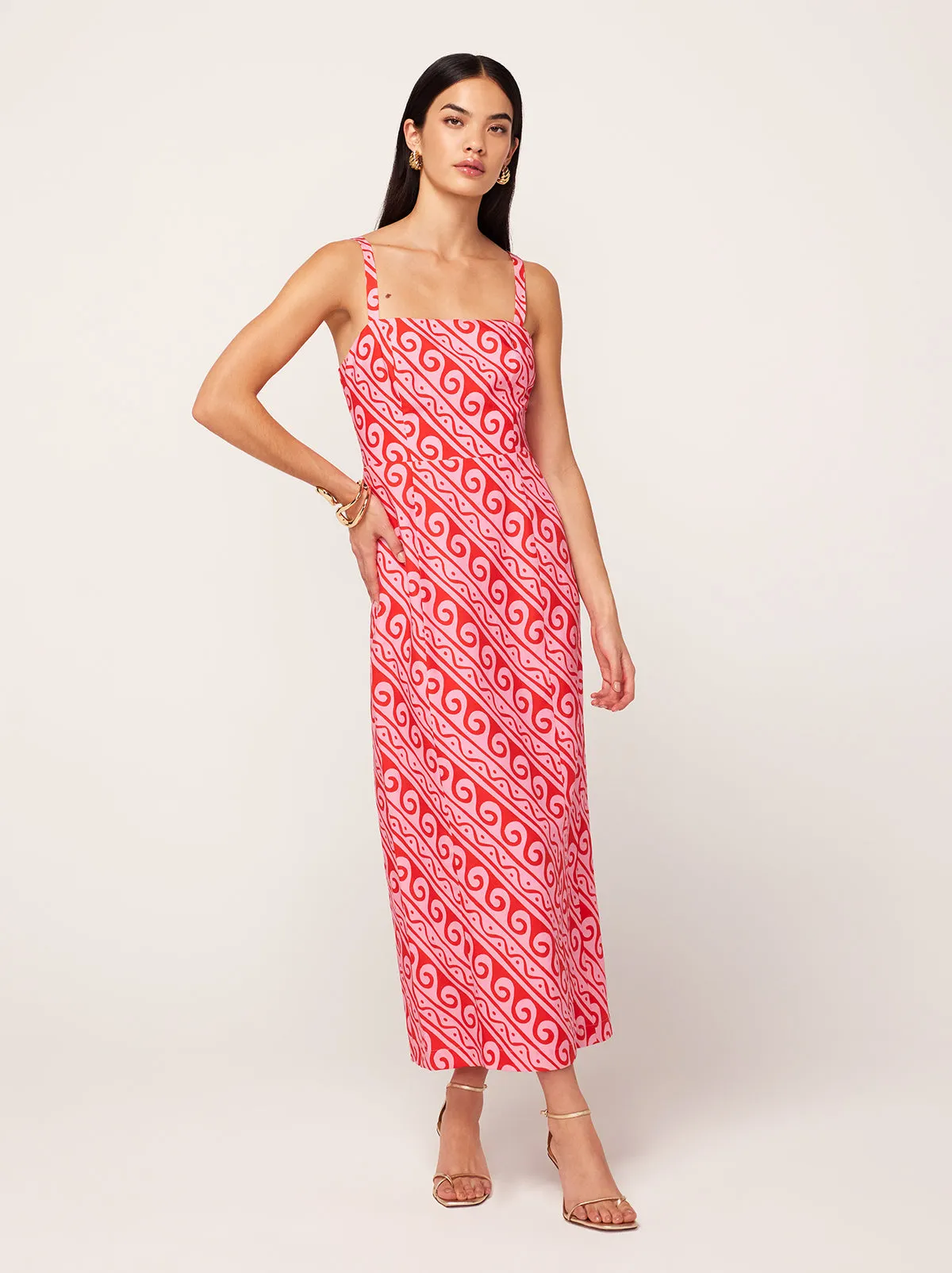 Ursula Pink Wave Print Midi Dress