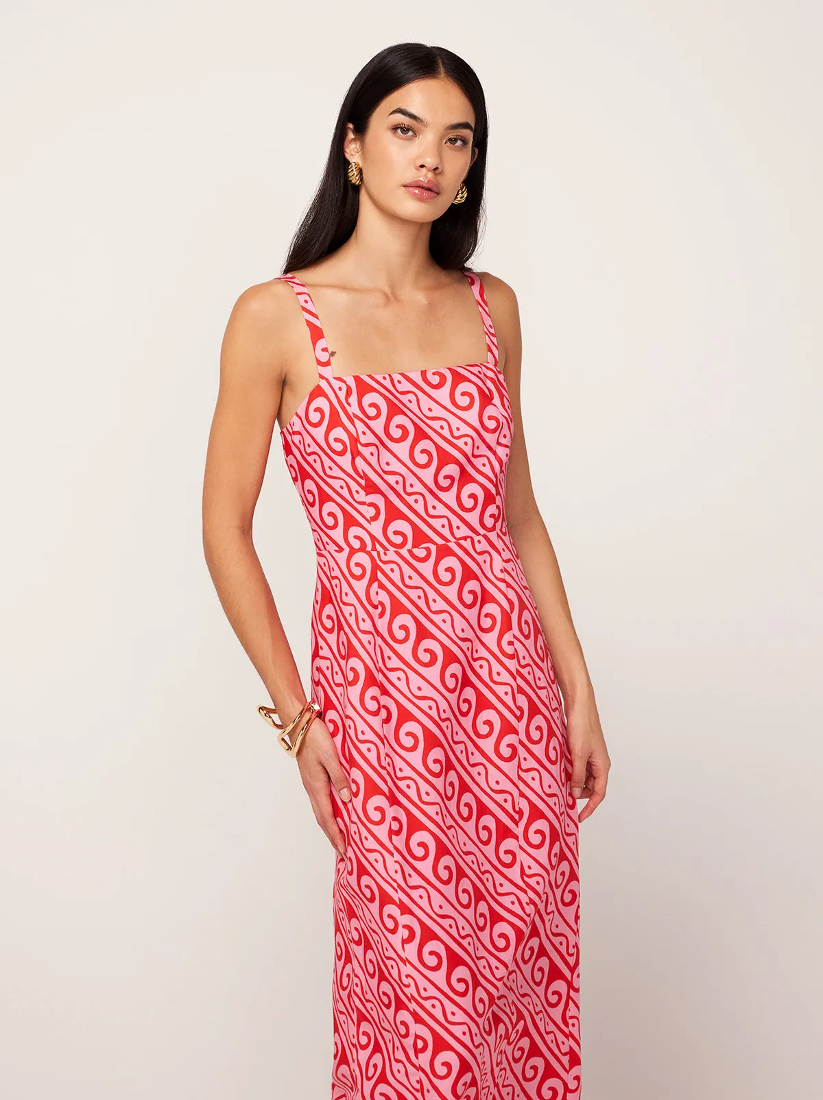 Ursula Pink Wave Print Midi Dress