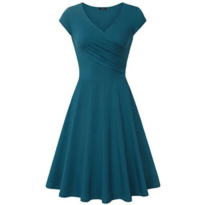 Women Cap Sleeve Slim & Stylish Solid Dress - C1268UD
