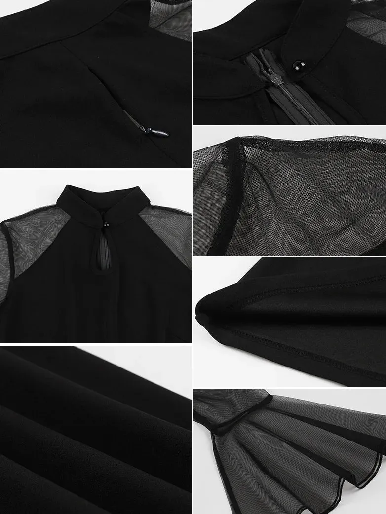 Women Gothic Mesh Paneled Bell Sleeve Dress