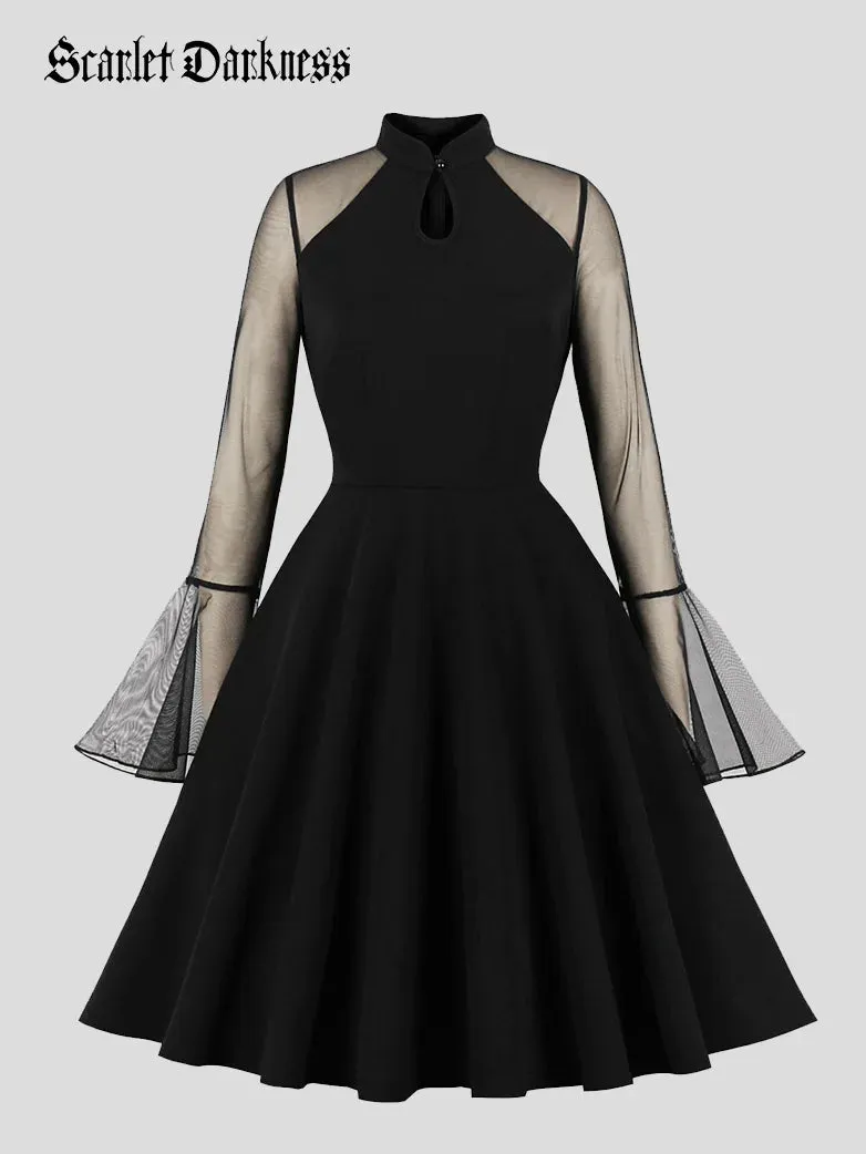 Women Gothic Mesh Paneled Bell Sleeve Dress