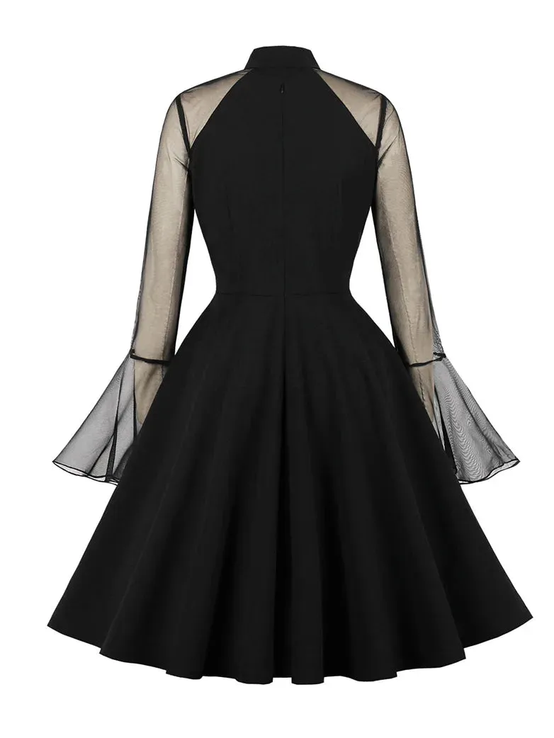 Women Gothic Mesh Paneled Bell Sleeve Dress