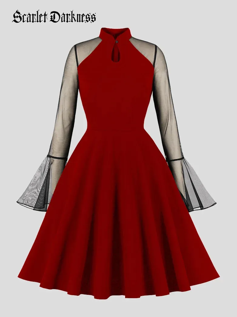 Women Gothic Mesh Paneled Bell Sleeve Dress