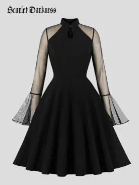 Women Gothic Mesh Paneled Bell Sleeve Dress