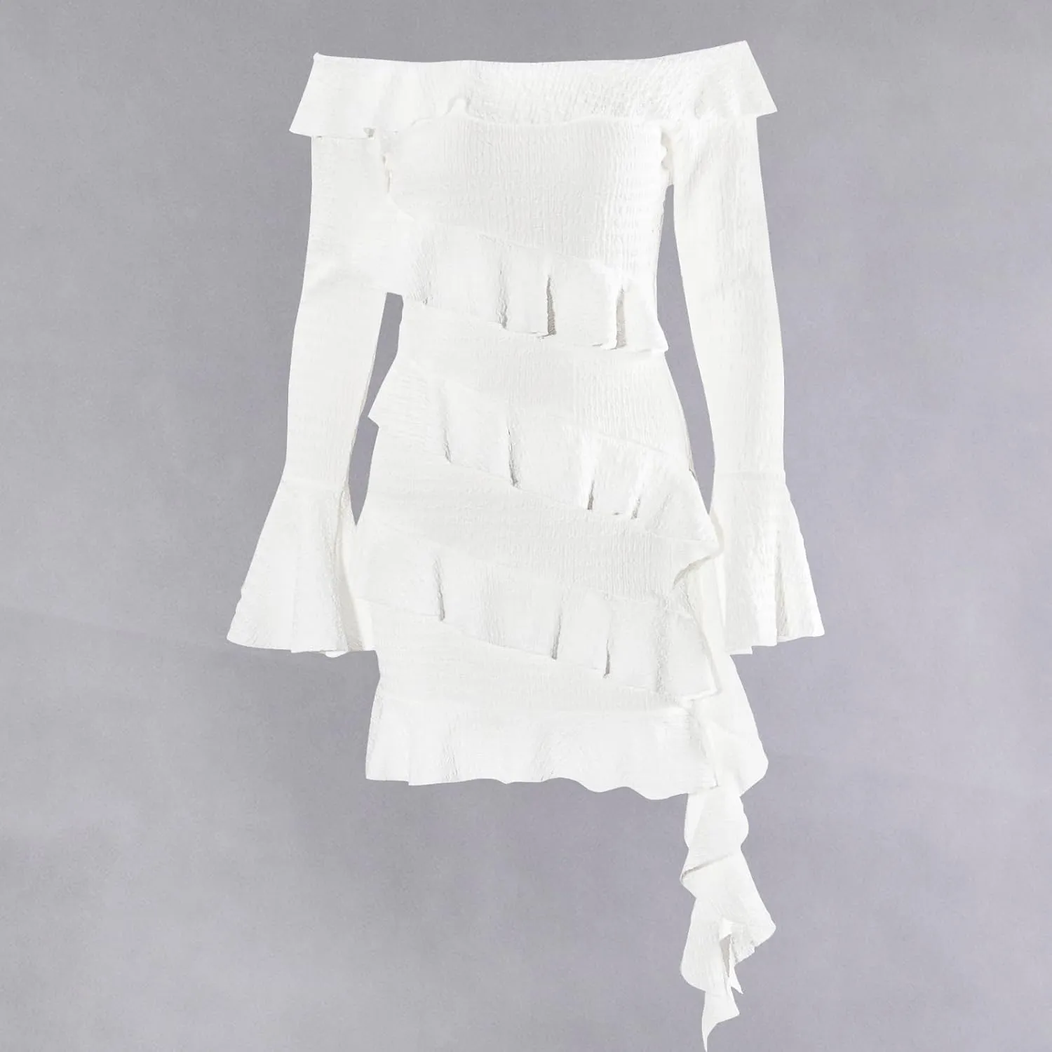 Women Sexy Bodycon Mini Dress Off The Shoulder Ruffle Dress Flounce Party Cocktail Short Dresses