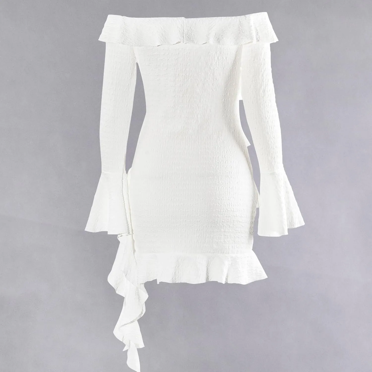 Women Sexy Bodycon Mini Dress Off The Shoulder Ruffle Dress Flounce Party Cocktail Short Dresses