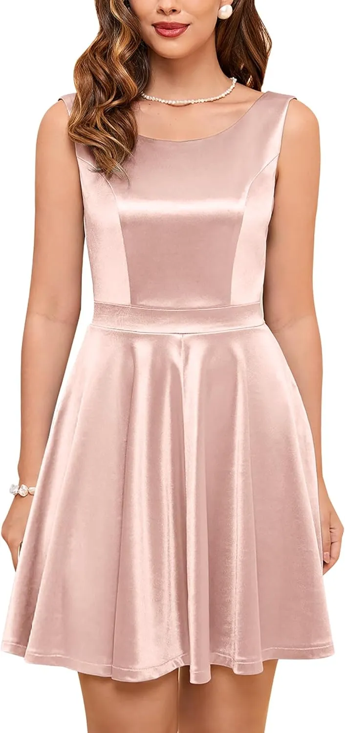Women's Classic Scoop Collar Emprie Waist Cocktail Party A Line Short Dress