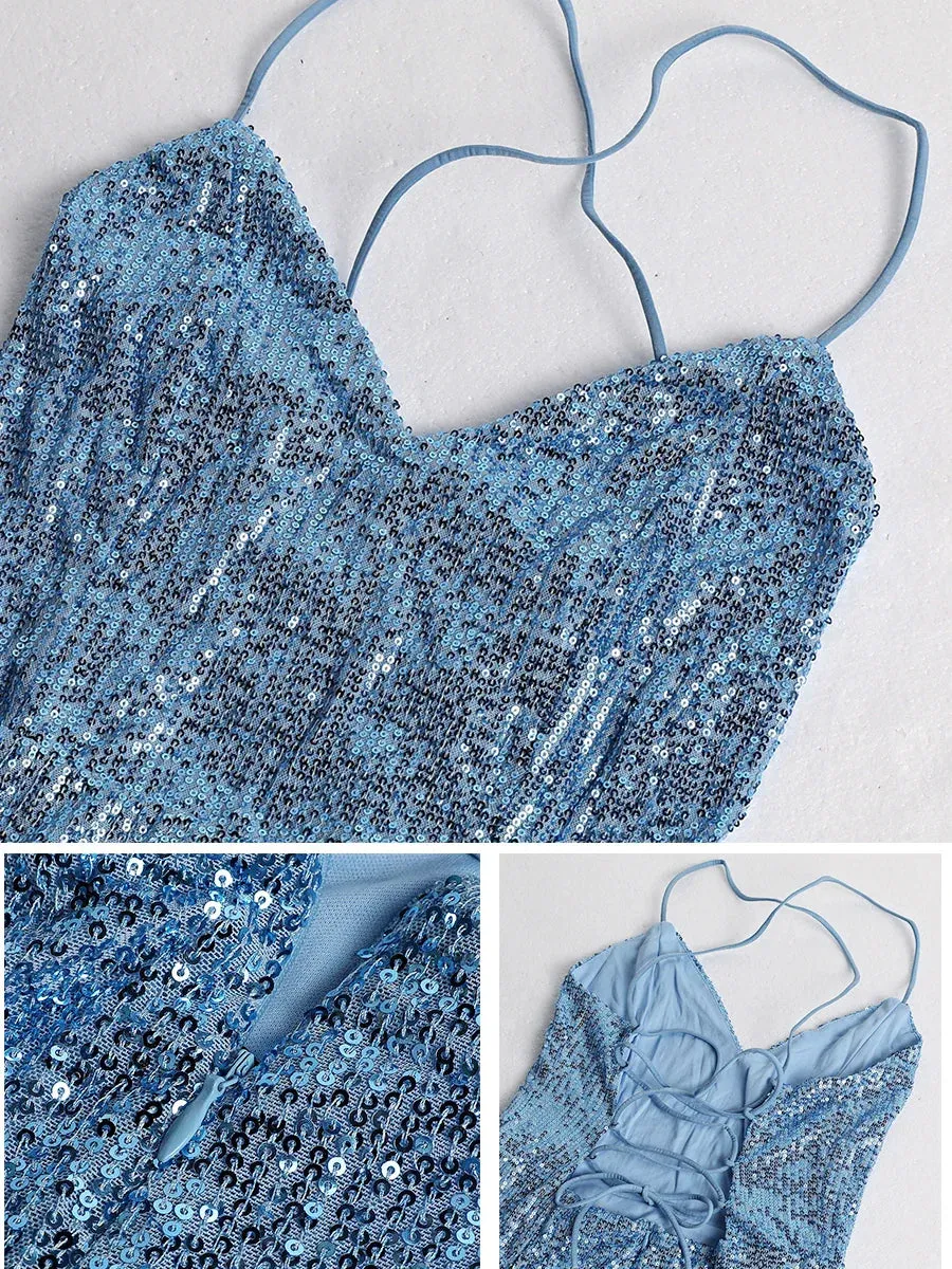 Women’s Elegant Spaghetti Strap Sequin Maxi Dress