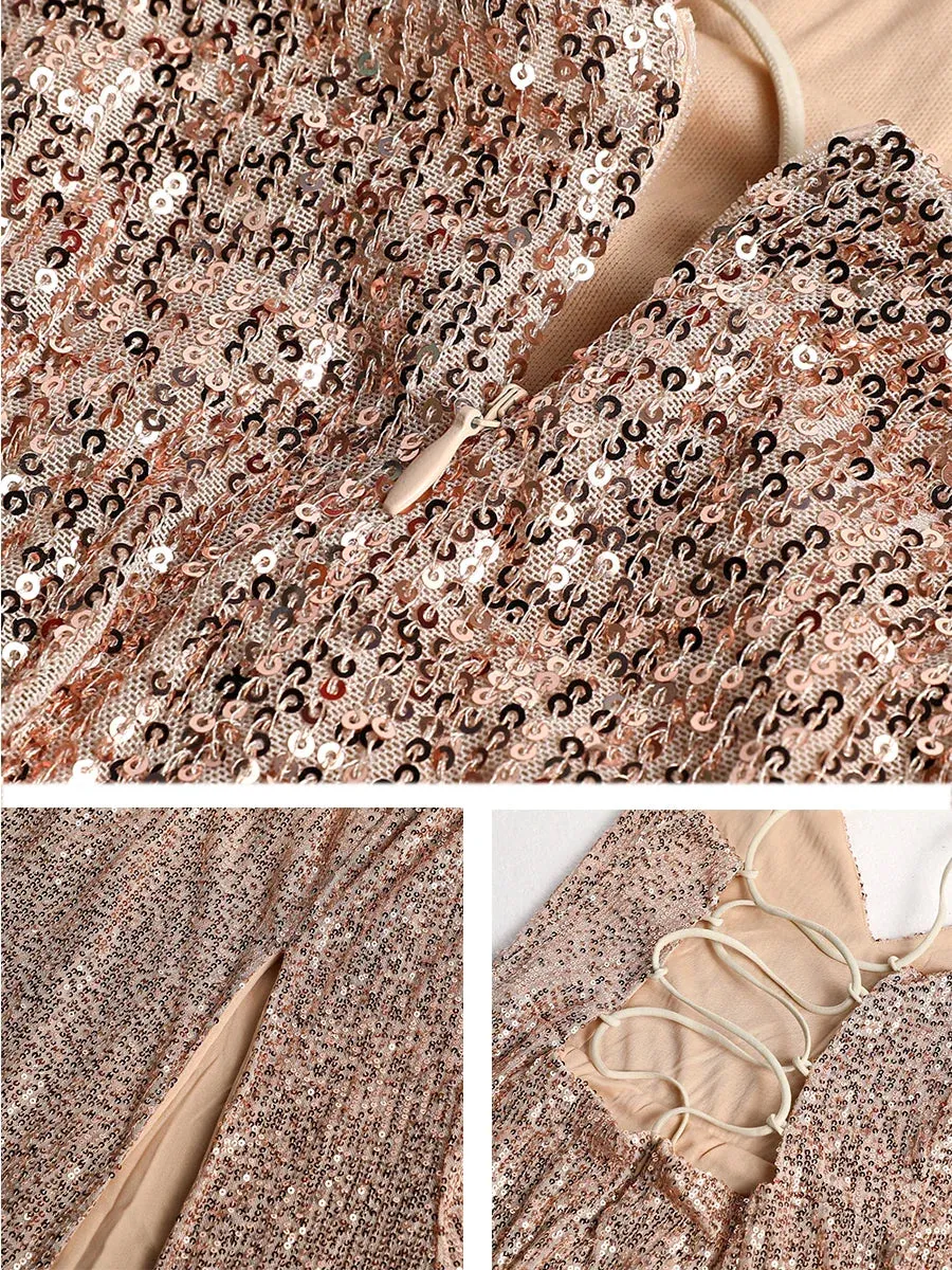 Women’s Elegant Spaghetti Strap Sequin Maxi Dress