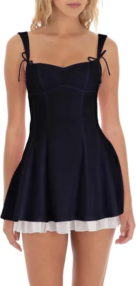 Women's Mini Summer Dress Sleeveless Bow Tie Strap Layered Flowy Short Dresses for Graduation Party Beach Sundress