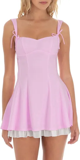 Women's Mini Summer Dress Sleeveless Bow Tie Strap Layered Flowy Short Dresses for Graduation Party Beach Sundress