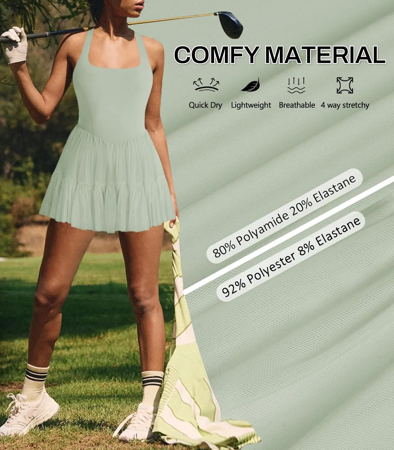 Women's Tennis Flowy Pleated Ruffle Athletic Dress for Women Halter Neck Sleeveless Summer Mini Golf Dress with Shorts Pocket