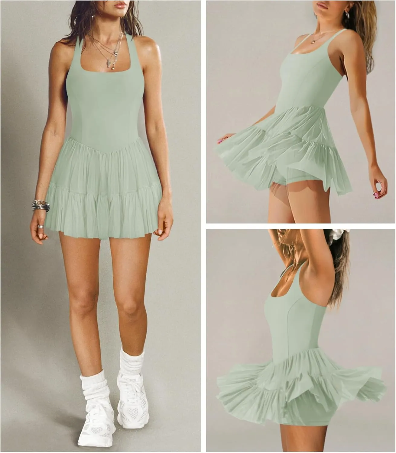 Women's Tennis Flowy Pleated Ruffle Athletic Dress for Women Halter Neck Sleeveless Summer Mini Golf Dress with Shorts Pocket