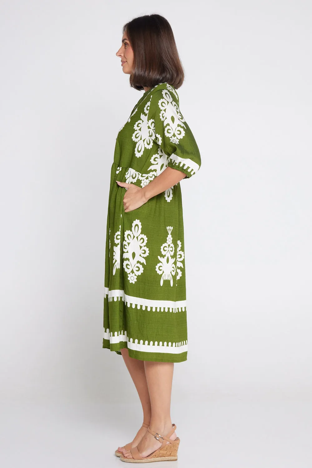 Zalara Dress - Olive/Ivory