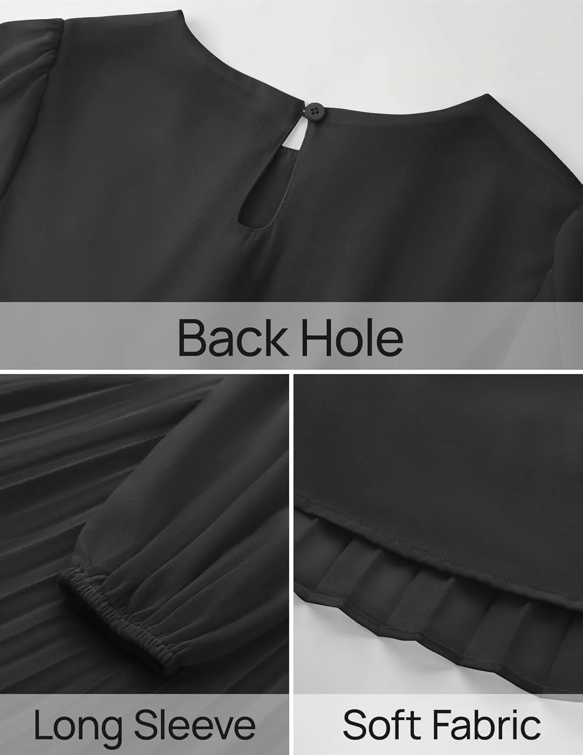 ZESICA Women's Fall Long Sleeve Dresses 2025 Casual Crewneck Chiffon Swing Pleated A Line Cocktail Party Midi Dress