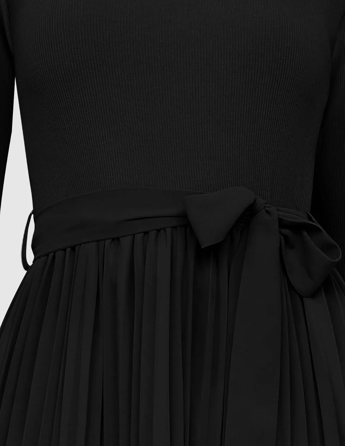 ZESICA Women's Fall Long Sleeve Midi Dress Casual Crewneck Knit Belted Pleated A Line Flowy Party Dresses